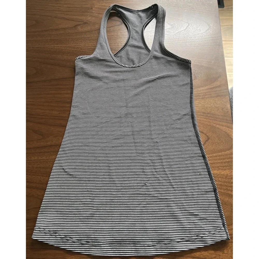 lululemon top size 2 Cool Racerback Tank - black and grey micro stripe women's